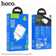 Cóc sạc nhanh 30w HOCO N21 (1 cổng usb + 1 cổng type-c) QC3.0 PD chính hãng [BH 1 năm]