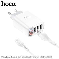 Bộ sạc nhanh 3.4A Hoco C93A Type C 3U (cáp usb ra type-c, cóc 3 cổng usb) có LED báo dòng chính hãng (BH 1 NĂM)