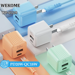 Cóc sạc nhanh 20w Wekome WP-U129 2 cổng {1 cổng usb QC3.0+1 cổng type c PD 20W} [BH: 12 tháng]