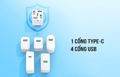 Cóc sạc nhanh 35.5w 5 cổng REMAX RP-U66 (4 cổng usb + 1 cổng type c) chính hãng [BH 1 năm]