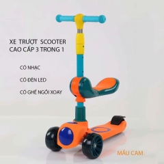 Xe Scooter, Xe Chòi Chân Cho Bé 3 In 1 Có Ghế Có Đèn Có Nhạc