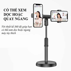 GIÁ ĐỠ KẸP 2 ĐIỆN THOẠI DC02 LIVESTREAM PROFESSSIONALMOBILE PHONE STAND ĐẾ TRÒN, ĐIỀU CHỈNH CAO THẤP [BH: NONE]