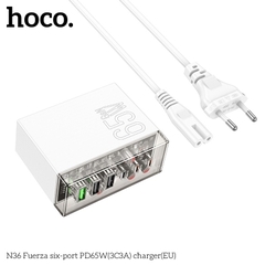 Cóc sạc nhanh 65w HOCO N36 chính hãng (3 cổng type-c PD vs 3 cổng usb QC3.0) [BH 1 năm]