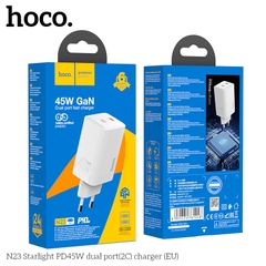 Cóc sạc nhanh 45w HOCO N23 2 cổng Type-C PD GaN chính hãng [BH 1 năm]