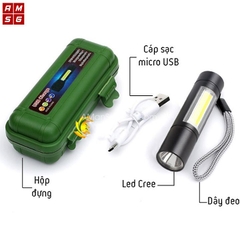 Đèn pin mini police 5137 siêu sáng có dây đeo hộp xanh lá [BH 1 tuần]
