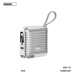 Pin sạc nhanh 35w REMAX RPP-75 15.000mAh dự phòng chính hãng PD 22.5w QC3.0 (kèm cáp liền pin, ghim sạc ổ điện) [BH 1 năm]