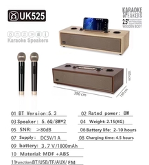 Loa bluetooth karaoke XM-UK525 vỏ gỗ kèm 2 micro không dây hát karaoke chính hãng [BH 6 tháng]