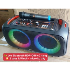 Loa bluetooth karaoke NDR Q68 có led 2 bass 2 tấc kèm 1 micro (6.5 inch x 2) không dây [BH 1 năm]