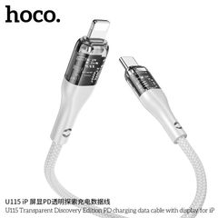 Cáp sạc nhanh 20W Hoco U115 (c-l) Type C ra iPhone Lightning PD trong suốt lộ mạch có màn hình hiển thị dòng chính hãng [BH 1 Năm]