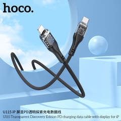 Cáp sạc nhanh 20W Hoco U115 (c-l) Type C ra iPhone Lightning PD trong suốt lộ mạch có màn hình hiển thị dòng chính hãng [BH 1 Năm]