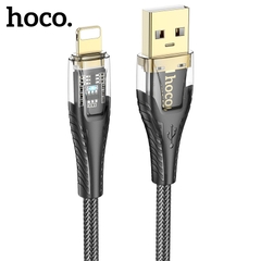 Cáp sạc nhanh HOCO U121 usb ra iPhone Lightning có đèn báo sạc, kiểu trong suốt lộ mạch chính hãng [Bh 1 năm]