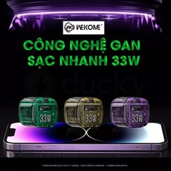 Cóc sạc nhanh 33w Wekome WP-U115 PD QC3.0 (1 cổng usb, 1 cổng Type-C) chính hãng [BH 1 năm]