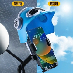 Giá đỡ kẹp điện thoại [NÓN XANH, TAI NGHE TRẮNG] có nón che mưa che nắng  HT.513 MOBILE PHONE HOLDER HELMET gắn chân kính xe máy cho grab, be,... [BH: NONE]