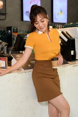Áo polo phối khóa cổ màu cam