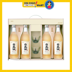 Set quà rượu nhân sâm thảo dược Bekseju 13% kèm ly | 국순당 백세주 13% 375ml 선물세트