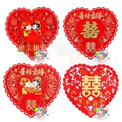 Hình dán Song hỷ tim nhung 3D (set 2)