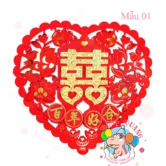 Hình dán Song hỷ tim nhung 3D (set 2)