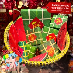 Bánh chưng, tét, dưa hấu giấy xếp