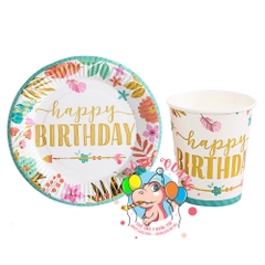 Bộ ly, đĩa chủ đề hoa lá (set 10)