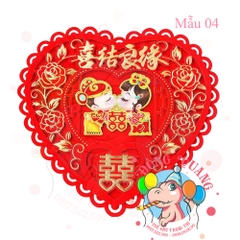 Hình dán Song hỷ tim nhung 3D (set 2)