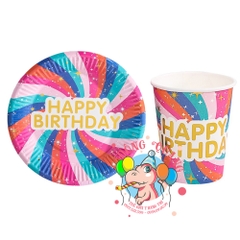 Bộ ly, đĩa chủ đề cầu vồng (set 10)