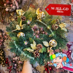 Vòng hoa 3 loại lá lăn kim tuyến vàng trang trí