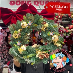 Vòng hoa 3 loại lá lăn kim tuyến vàng trang trí