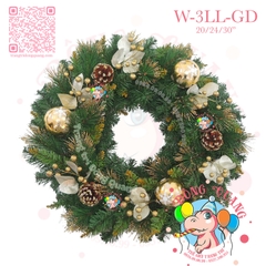 Vòng hoa 3 loại lá lăn kim tuyến vàng trang trí