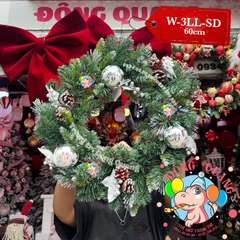 Vòng hoa 3 loại lá lăn kim tuyến bạc trang trí