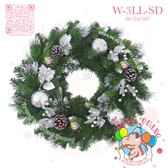 Vòng hoa 3 loại lá lăn kim tuyến bạc trang trí