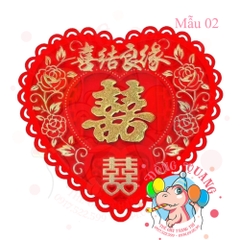 Hình dán Song hỷ tim nhung 3D (set 2)