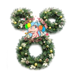 Vòng hoa 3 loại lá lăn kim tuyến vàng trang trí