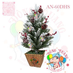 Cây thông mini PE 2 loại lá phủ tuyết gắn trái thông, cherry