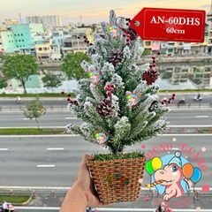 Cây thông mini PE 2 loại lá phủ tuyết gắn trái thông, cherry