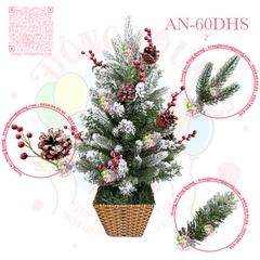 Cây thông mini PE 2 loại lá phủ tuyết gắn trái thông, cherry