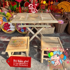 Bàn ghế tre trang trí tiểu cảnh