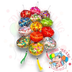 Lồng đèn Hội An vải bóng hoa văn - dáng tròn