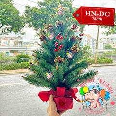 Cây thông mini cước đầu vàng gắn trái thông, cherry