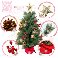 Cây thông mini cước đầu vàng gắn trái thông, cherry