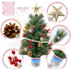 Cây thông mini cước đầu vàng gắn trái thông, cherry (HN-DC)