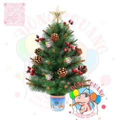 Cây thông mini cước đầu vàng gắn trái thông, cherry