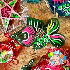 Đèn giấy kiếng khung tre mini