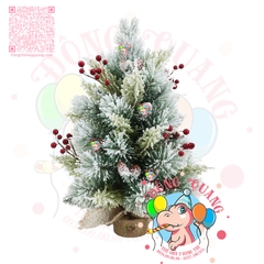 Cây thông mini 3 loại lá phủ tuyết trái thông, cherry