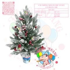Cây thông mini PE phủ tuyết trái thông, cherry