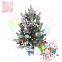 Cây thông mini PE phủ tuyết trái thông, cherry