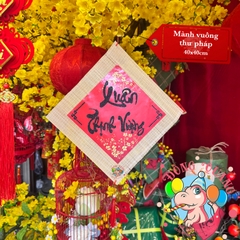 Mành tre vuông chữ Tết thư pháp 40cm