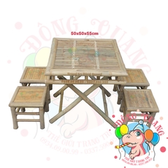 Bàn ghế tre trang trí tiểu cảnh