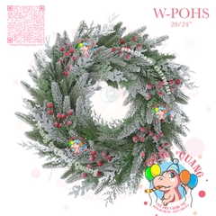 Vòng hoa PE 2 loại lá phủ tuyết cherry