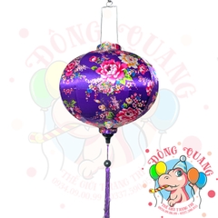 Lồng đèn Hội An vải bóng hoa văn - dáng tròn