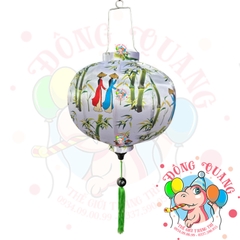 Lồng đèn Hội An vải bóng hoa văn - dáng tròn